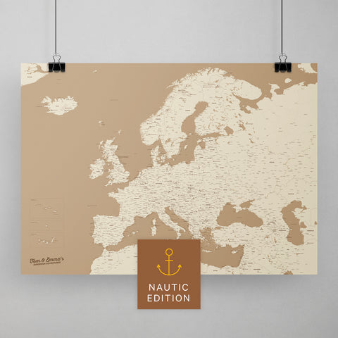 Europa Karte Travel zum Pinnen von Reisen in Treasure Gold als Poster kaufen