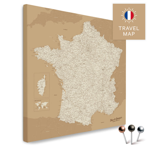 France map in the color Treasure Gold in a modern, minimalist design as a canvas for pinning trips and places