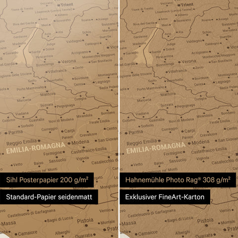 Italien-Karte als Poster in den Papiersorten Sihl Posterpapier oder Hahnemühle Photo Rag