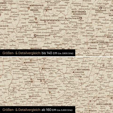 Kanada & USA Landkarte TRAVEL® Pinn-Leinwand – Treasure Gold