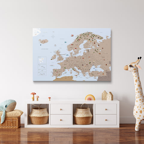 Europa-Karte für Kinder Pinn-Leinwand – MINIVENTURES® Brown