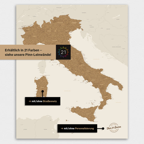 Italy Map TRAVEL® Magnetic Poster – in 21 Colors