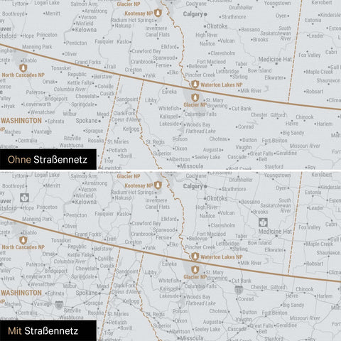 Nordamerika Karte Pinn-Leinwand in Dunkelgrau optional mit dem Straßennetz der größten Highways und Interstates