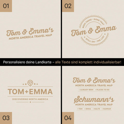 Nordamerika Landkarte mit hohem Detailgrad als Pinnwand Leinwand in Gold mit Personalisierung und Eindruck mit deinem Namen