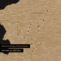 Ausschnitte einer Österreichkarte mit dem Salzkammergut und der Steiermark als Pinn-Leinwand in Sonar Black mit 1.600 Orten