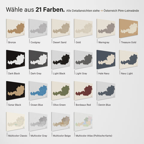 Magnetische Österreich Landkarte als Magnet-Poster erhältlich in 21 Farben