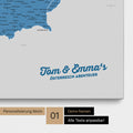 Österreich-Karte als Pinnwand Leinwand in Blau mit Personalisierung und Eindruck mit deinem Namen