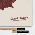 Österreich-Karte als Pinnwand Leinwand in Bordeaux Rot mit Personalisierung und Eindruck mit deinem Namen