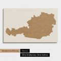 Neutrale und schlichte Standard-Ausführung einer Österreich-Karte als Pinn-Leinwand in Bronze mit oder ohne Straßennetz