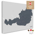 Österreich-Karte in Denim Blue als Pinnwand Leinwand zum Pinnen und Markieren von Reisezielen kaufen
