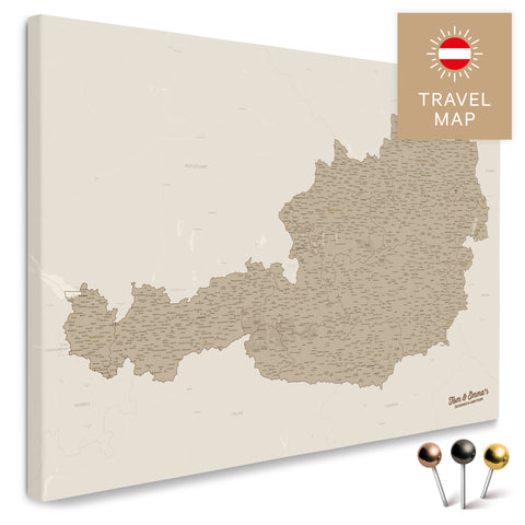Österreich-Karte in Desert Sand als Pinnwand Leinwand zum Pinnen und Markieren von Reisezielen kaufen