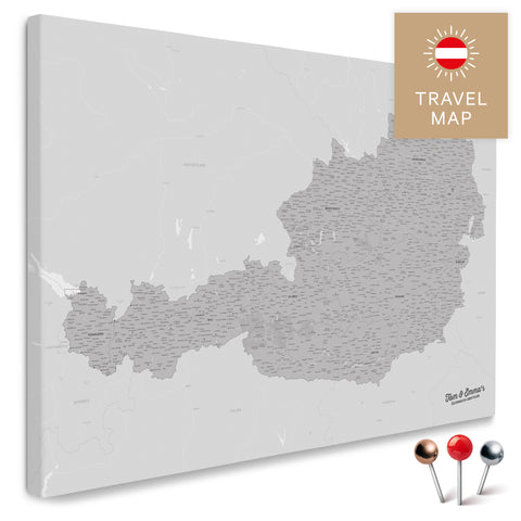 Österreich-Karte in Hellgrau als Pinnwand Leinwand zum Pinnen und Markieren von Reisezielen kaufen