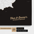 Österreich-Karte als Pinnwand Leinwand in Schwarz-Weiß mit Personalisierung und Eindruck mit deinem Namen