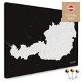 Österreich-Karte in Schwarz-Weiß als Pinnwand Leinwand zum Pinnen und Markieren von Reisezielen kaufen