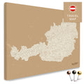 Österreich-Karte in Treasure Gold als Pinnwand Leinwand zum Pinnen und Markieren von Reisezielen kaufen