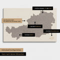 Konfigurationsmöglichkeiten einer Österreich-Landkarte mit Südtirol als Pinn-Leinwand in Warmgray 