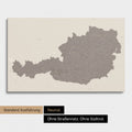 Neutrale und schlichte Standard-Ausführung einer Österreich-Karte als Pinn-Leinwand in Warmgray mit oder ohne Straßennetz