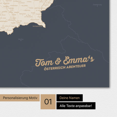 Personalisierte Österreich-Karte als Poster mit vier unterschiedlichen Motiven zur Personalisierung