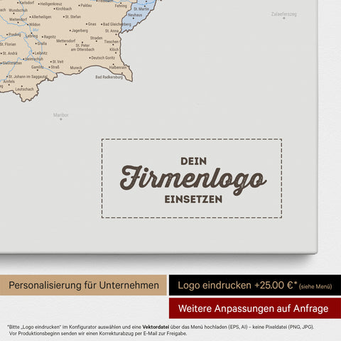 Politische Österreich-Karte als Pinn-Leinwand in Multicolor Atlas mit Eindruck eines Firmenlogos