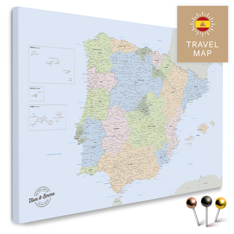 Political map of Spain & Portugal in a modern, minimalist design as a canvas for pinning travels and places
