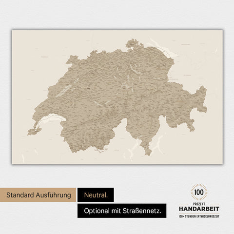 Neutrale und schlichte Ausführung einer magnetischen Schweiz-Karte in Desert Sand (Beige)