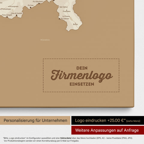 Schweiz-Karte als Pinn-Leinwand in Treasure Gold mit Eindruck eines Firmenlogos