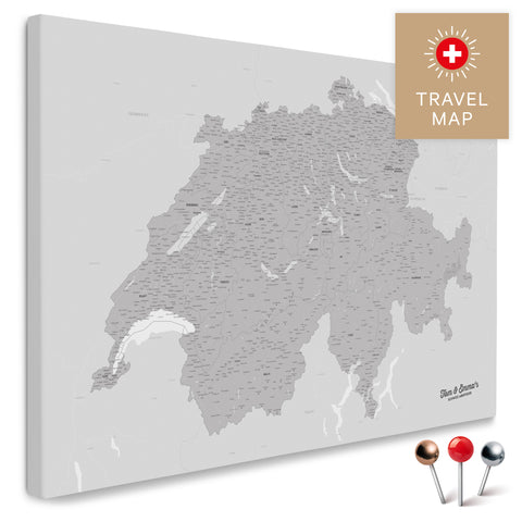 Schweiz-Landkarte in Hellgrau als Pinnwand Leinwand zum Pinnen und Markieren von Reisezielen kaufen