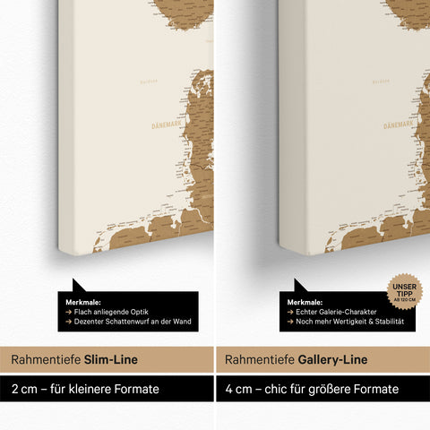 Skandinavien-Karte TRAVEL® Pinn-Leinwand – Bronze