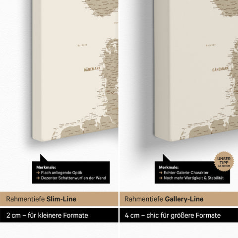 Skandinavien-Karte TRAVEL® Pinn-Leinwand – Desert Sand (Beige)