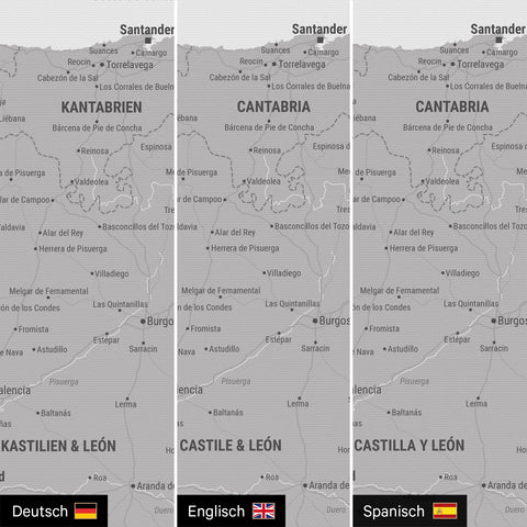 Spanien & Portugal-Karte TRAVEL® Pinn-Leinwand – Coolgray