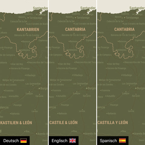Spanien & Portugal-Karte TRAVEL® Pinn-Leinwand – Olive Green