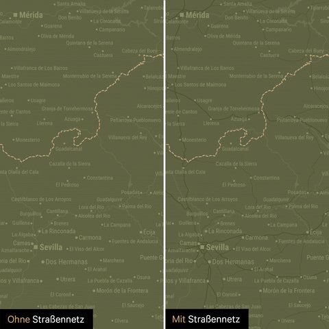 Spanien & Portugal-Karte TRAVEL® Pinn-Leinwand – Olive Green