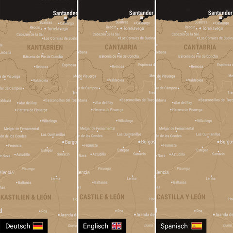 Spanien & Portugal-Karte TRAVEL® Pinn-Leinwand – Sonar Black