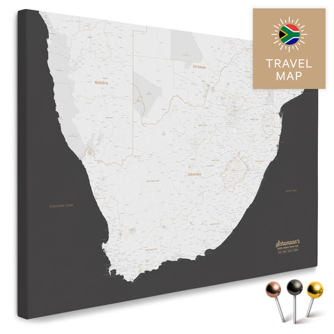 South Africa map in dark gray color as a Push Pin Map, with pins to mark travel destinations, high-quality made in Germany.
