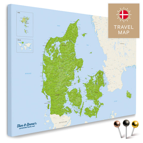 Buy a topographic map of Denmark in multicolor Topo Push Pin Map with a very high level of detail for marking places and travel destinations