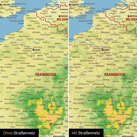 Topografische Europa-Karte TRAVEL® Pinn-Leinwand – Multicolor Topo