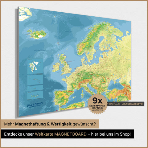 Topografische Europa-Karte TRAVEL® Magnetposter – Multicolor Topo