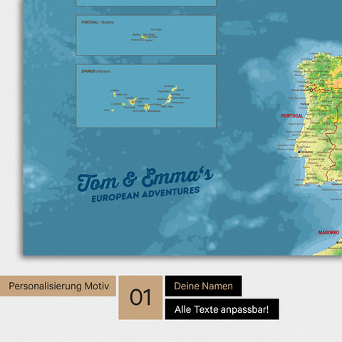 Topografische Europa-Karte TRAVEL® Magnetposter – Multicolor Topo