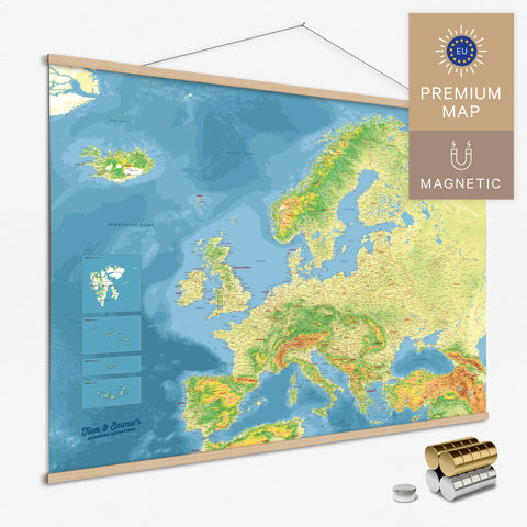 Topografische Europakarte Magnet-Poster in modernem, minimalistischen Design zum Pinnen und Markieren von Reisezielen kaufen