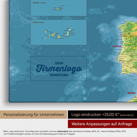 Topografische Europa-Karte TRAVEL® Pinn-Leinwand – Multicolor Topo
