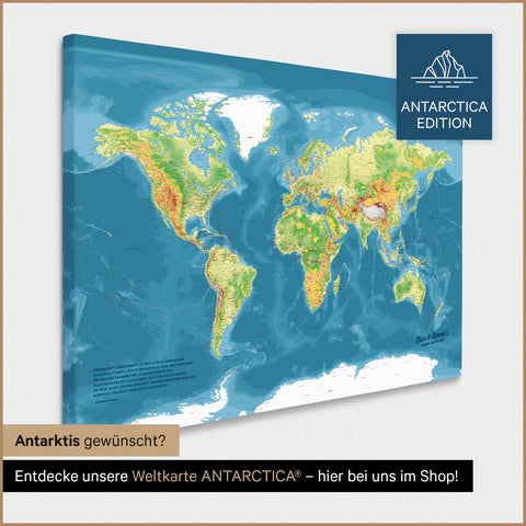 Topografische Weltkarte TRAVEL® Pinn-Leinwand – Multicolor Topo