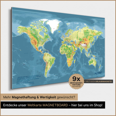 Magnetische topografische Weltkarte TRAVEL® Magnetposter – Multicolor Topo