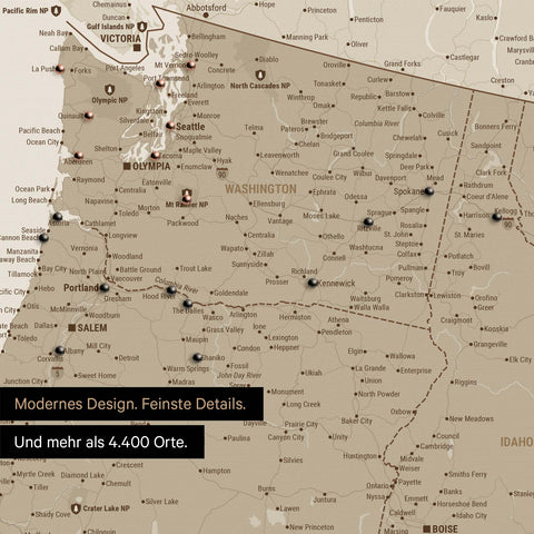 Ausschnitt einer USA Amerika Karte in Beige zeigt Reiseziele und Highlights in Colorado und Utah