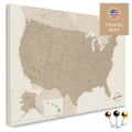 USA Amerika Karte in Beige mit sehr hohem Detailgrad als Pinnwand Leinwand zum Pinnen und Markieren von Reisezielen kaufen