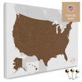 USA Amerika Karte in Braun mit sehr hohem Detailgrad als Pinnwand Leinwand zum Pinnen und Markieren von Reisezielen kaufen