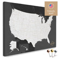 USA Amerika Karte in Dunkelgrau mit sehr hohem Detailgrad als Pinnwand Leinwand zum Pinnen und Markieren von Reisezielen kaufen