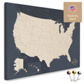 USA Amerika Karte in Hale Navy (Dunkelblau) mit sehr hohem Detailgrad als Pinnwand Leinwand zum Pinnen und Markieren von Reisezielen kaufen