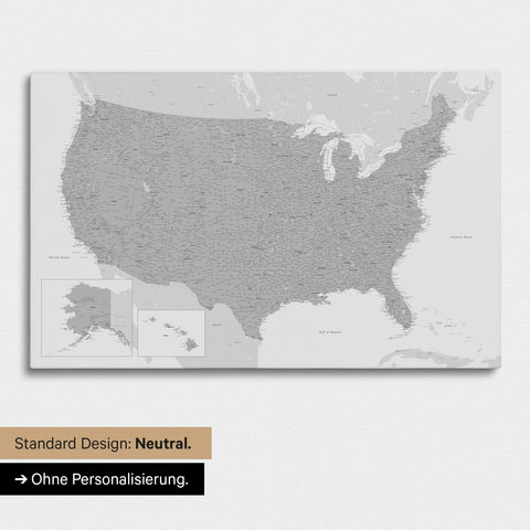 Neutral and simple version of a USA America map as a Push Pin Map in light gray