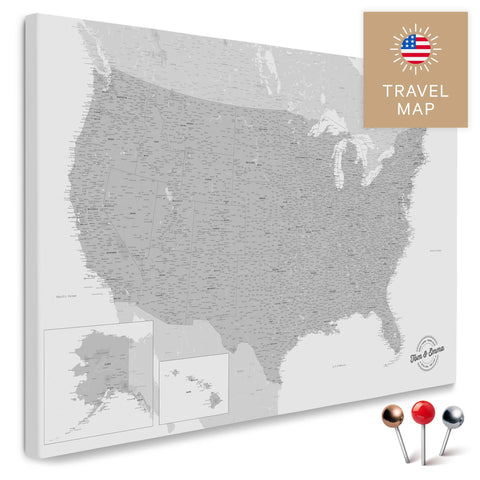 USA Amerika Karte in Hellgrau mit sehr hohem Detailgrad als Pinnwand Leinwand zum Pinnen und Markieren von Reisezielen kaufen