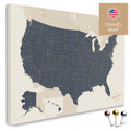 USA Amerika Karte in Navy Light mit sehr hohem Detailgrad als Pinnwand Leinwand zum Pinnen und Markieren von Reisezielen kaufen